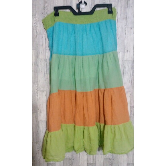 Kaktus Maxi Skirt Boho Festival Colorful Tiered Artsy Hippie Patchwork Large - Picture 2 of 5